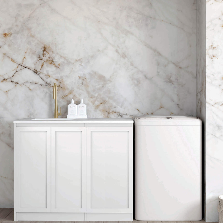 Hampshire Matte White Base Cabinet Sets Floor Standing Joinery 1060mm Laundry Otti Australia Quartz Aterra