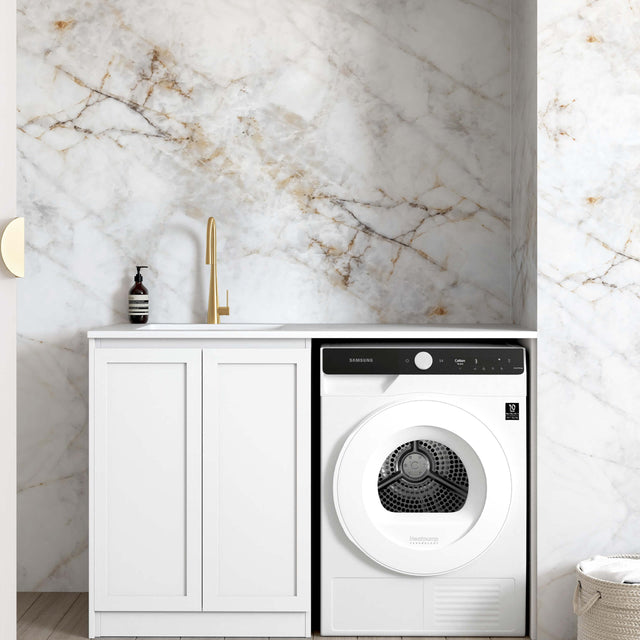 Hampshire Matte White Base Cabinet Sets Floor Standing Joinery 1300mm Laundry Otti Australia Quartz Aterra