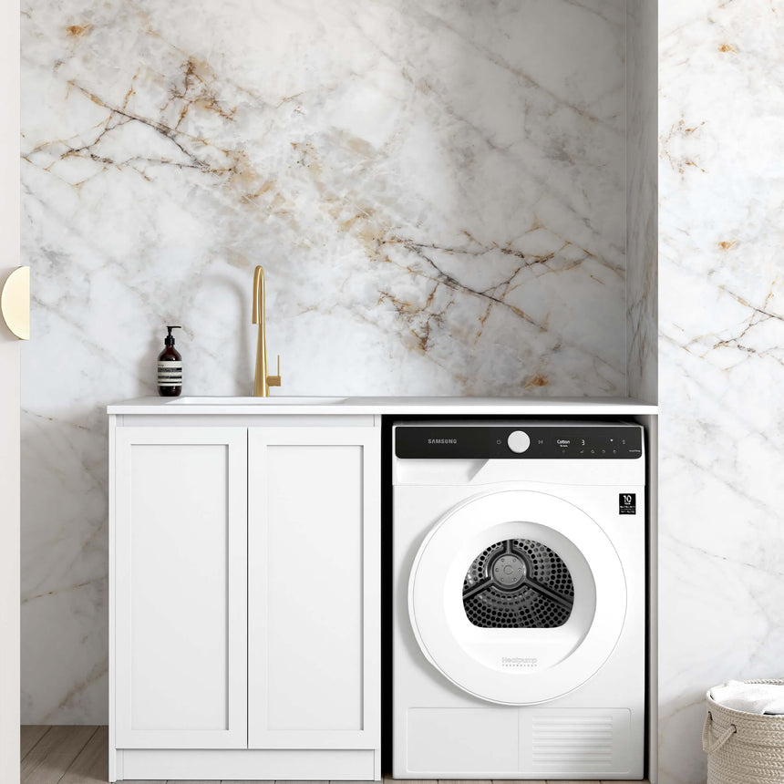 Hampshire Matte White Base Cabinet Sets Floor Standing Joinery 1300mm Laundry Otti Australia Quartz Aterra