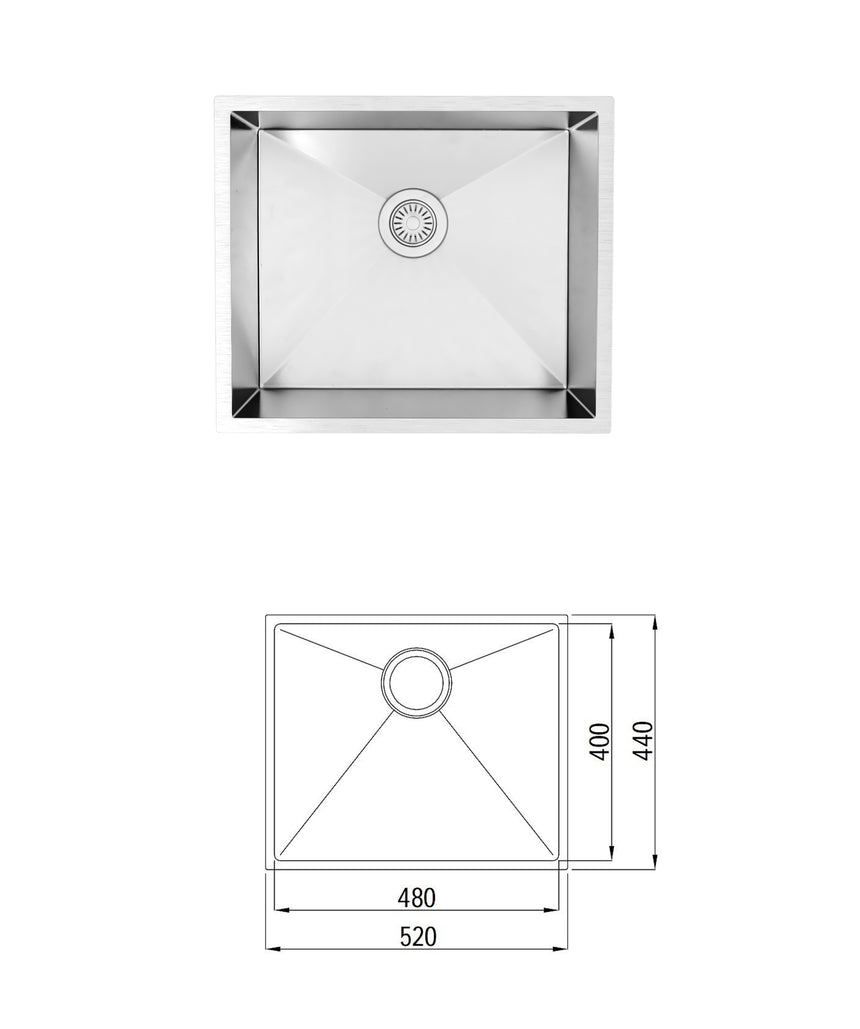 Stainless steel undermount laundry sink 520 x 440mm with dimensions