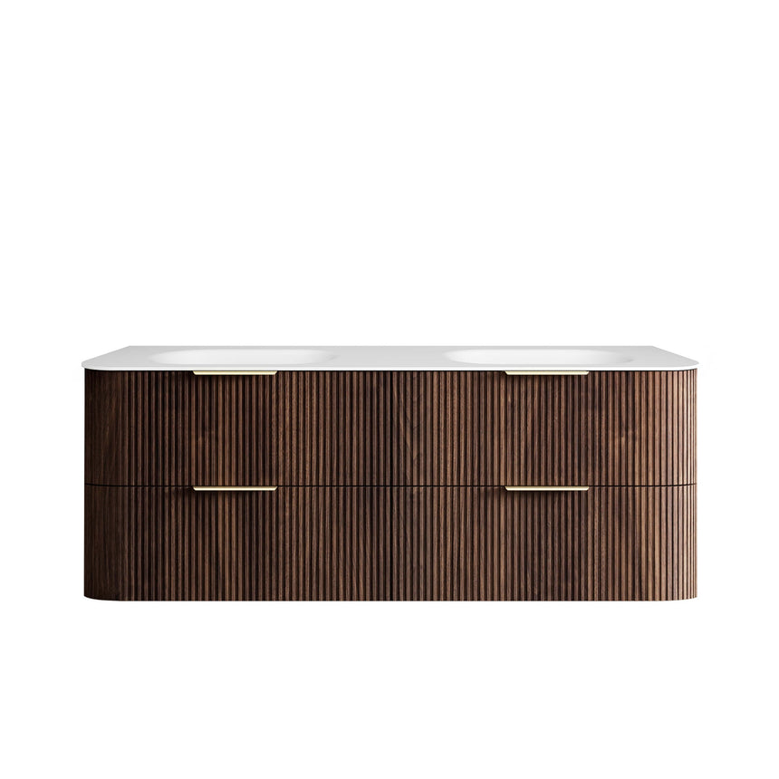 Otti Havana Fluted sable walnut 1500mm wall-hung vanity by Tilemall, side profile view