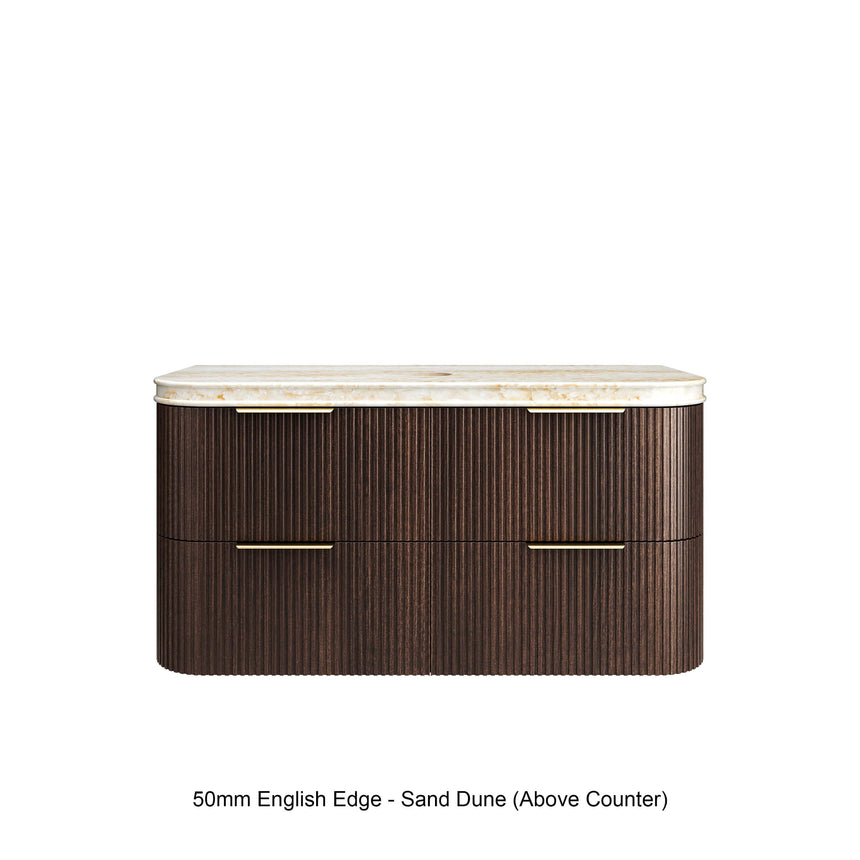 Corner and edge profile detail of Havana Fluted sable walnut