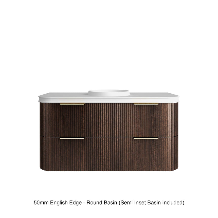 Corner and edge profile detail of Havana Fluted sable walnut
