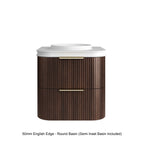 Havana Sable Walnut Fluted Wall Hung Single Basin Vanity 50mm English Edge Top