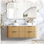 Havana Woodland Oak Fluted Wall Hung Double Basin Vanity Ultra Delux Stone Top