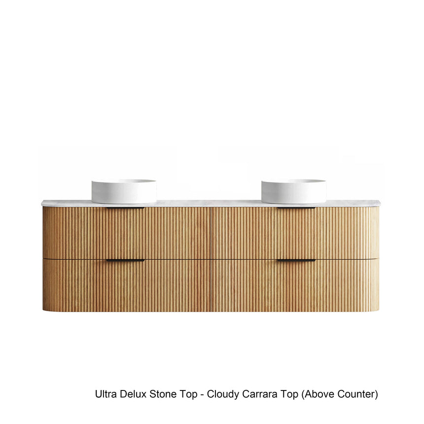 Otti Havana Fluted ultra delux stone top with Cloudy Carrara finish, side profile view by Tilemall