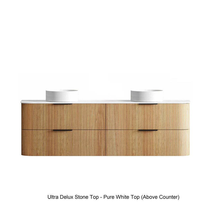Otti Havana Fluted ultra delux stone top with Pure White finish, side profile view by Tilemall