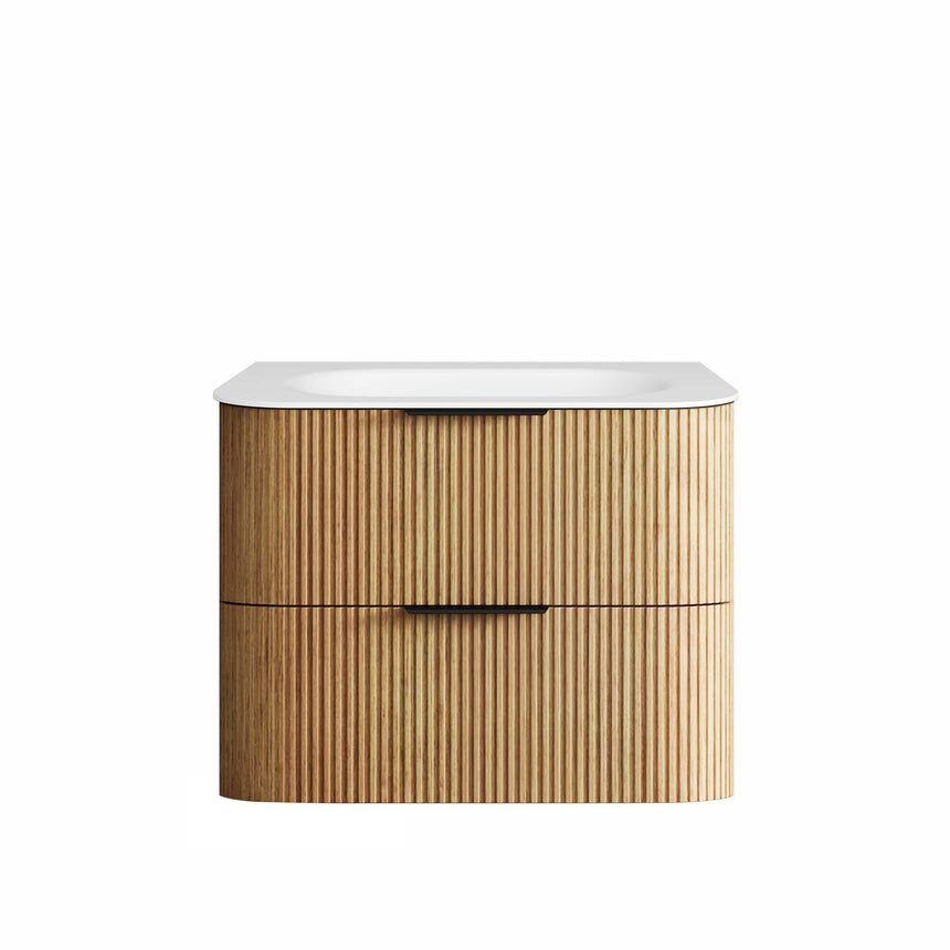 Otti Havana Fluted 750mm wall-hung vanity by Tilemall, woodland oak fluted finish with silk top