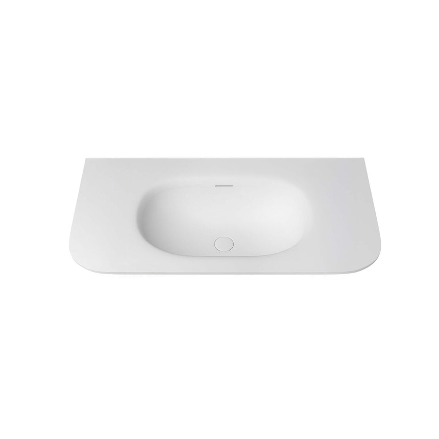 Otti Havana Fluted chloe white ceramic basin front view, oval basin with integrated sink and tap hole by Tilemall