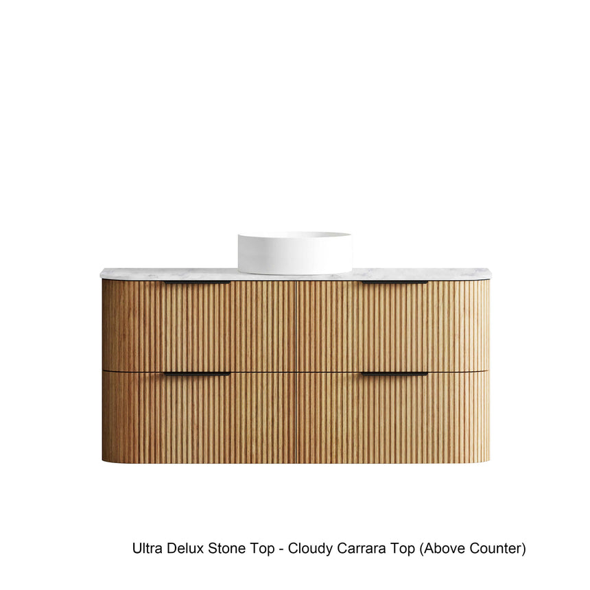 Overhead view Otti Havana Fluted 900mm vanity with dual storage and white above-counter basin by Tilemall