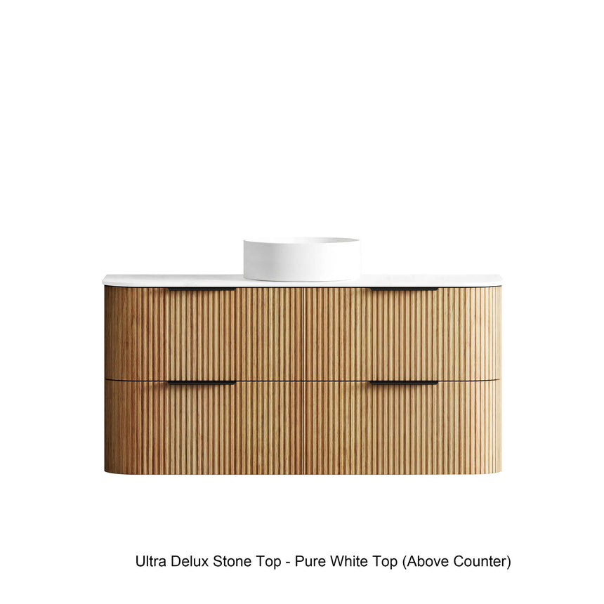 Standalone product shot Havana Fluted 900mm vanity woodland oak with Cloudy Carrara stone top by Tilemall