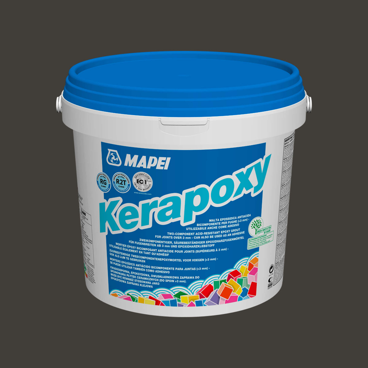 Mapei Kerapoxy 10kg black epoxy grout bucket with blue lid by Tilemall