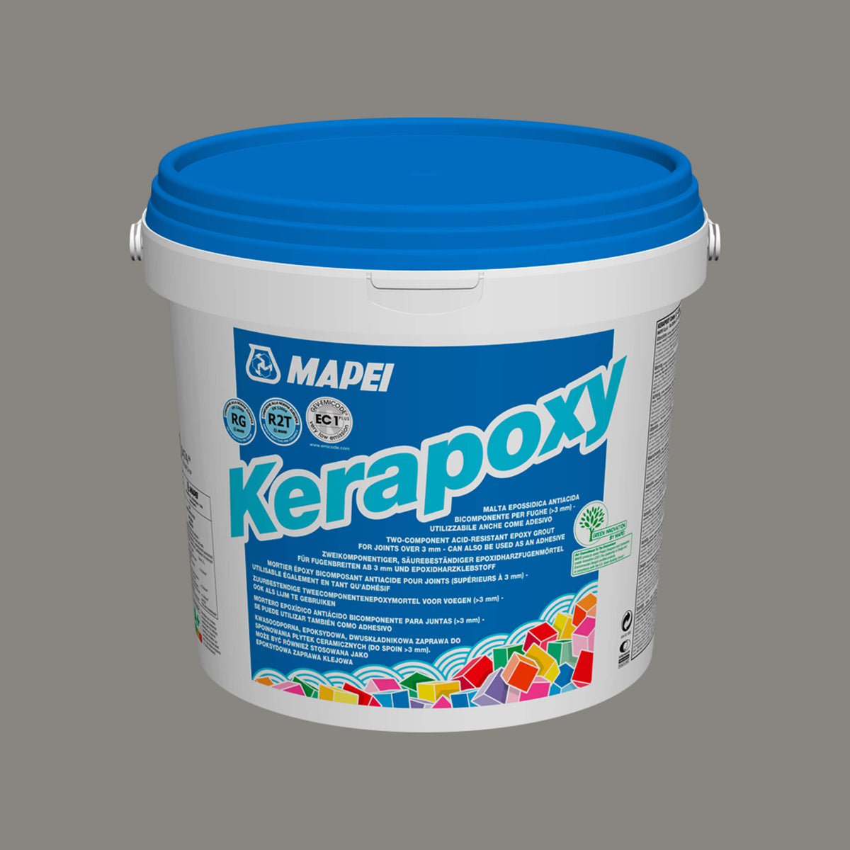 Mapei Kerapoxy 10kg epoxy grout cement grey 113 by Tilemall, white bucket with blue lid