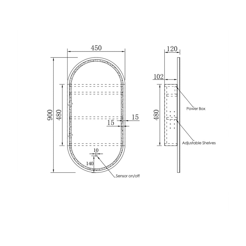 Noosa LED Shaving Cabinet 900x450mm LED Shaving Cabinet Otti Australia