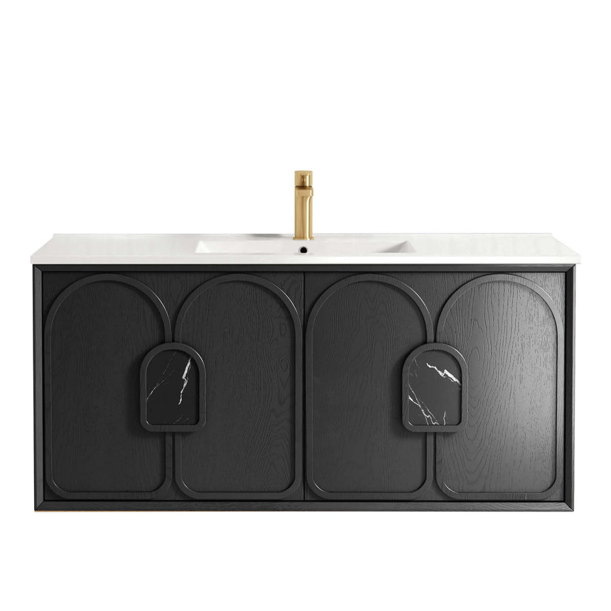 Otti Laguna MK II black oak wall-hung vanity 1200mm with white ceramic top by Tilemall