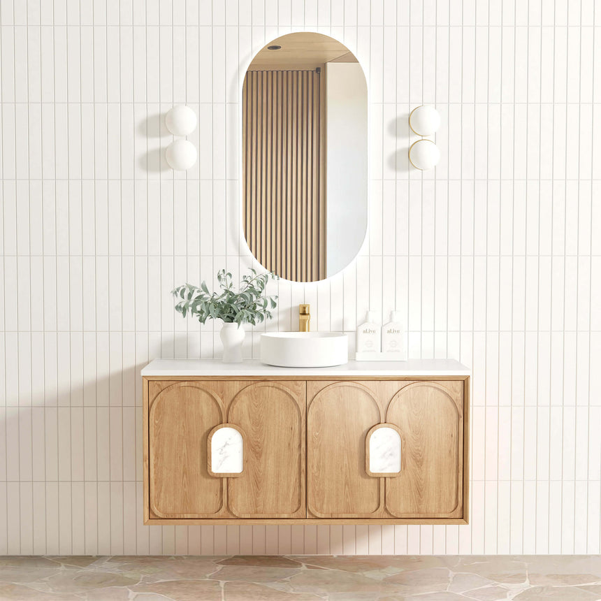 Otti Laguna MK II 1200mm natural woodland oak wall-hung vanity by Tilemall with single vessel basin