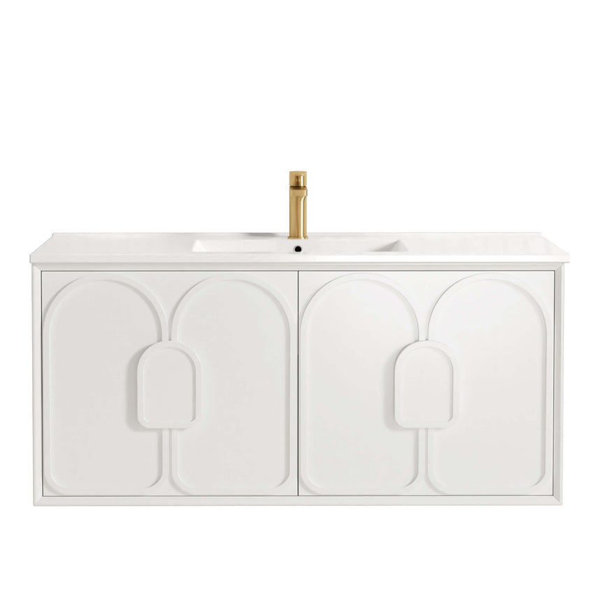 Otti Laguna MK II matte white wall-hung vanity by Tilemall, 1200mm width side profile
