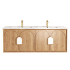 Laguna MK II Natural Woodland Oak Wall Hung Double Basin Vanity Ceramic Top