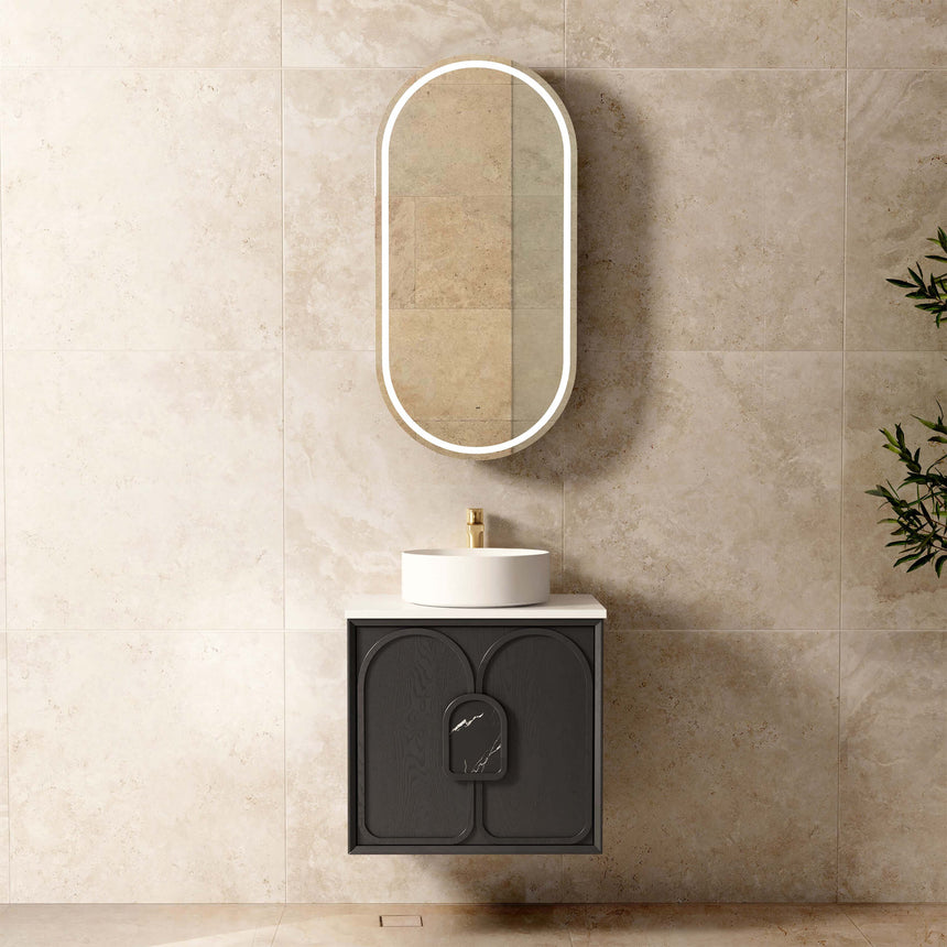 Otti Laguna MK II 600mm black oak wall-hung vanity by Tilemall with white vessel basin