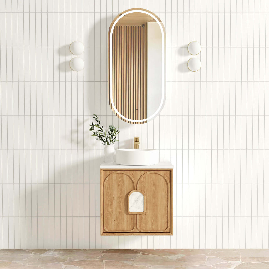 Otti Laguna MK II 600mm natural woodland oak wall-hung vanity by Tilemall with single vessel basin