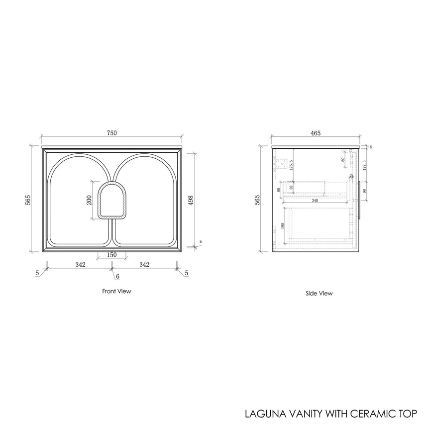 Otti Laguna MK II rectangular undermount ceramic basin, matte white, 750x465mm, overhead view by Tilemall