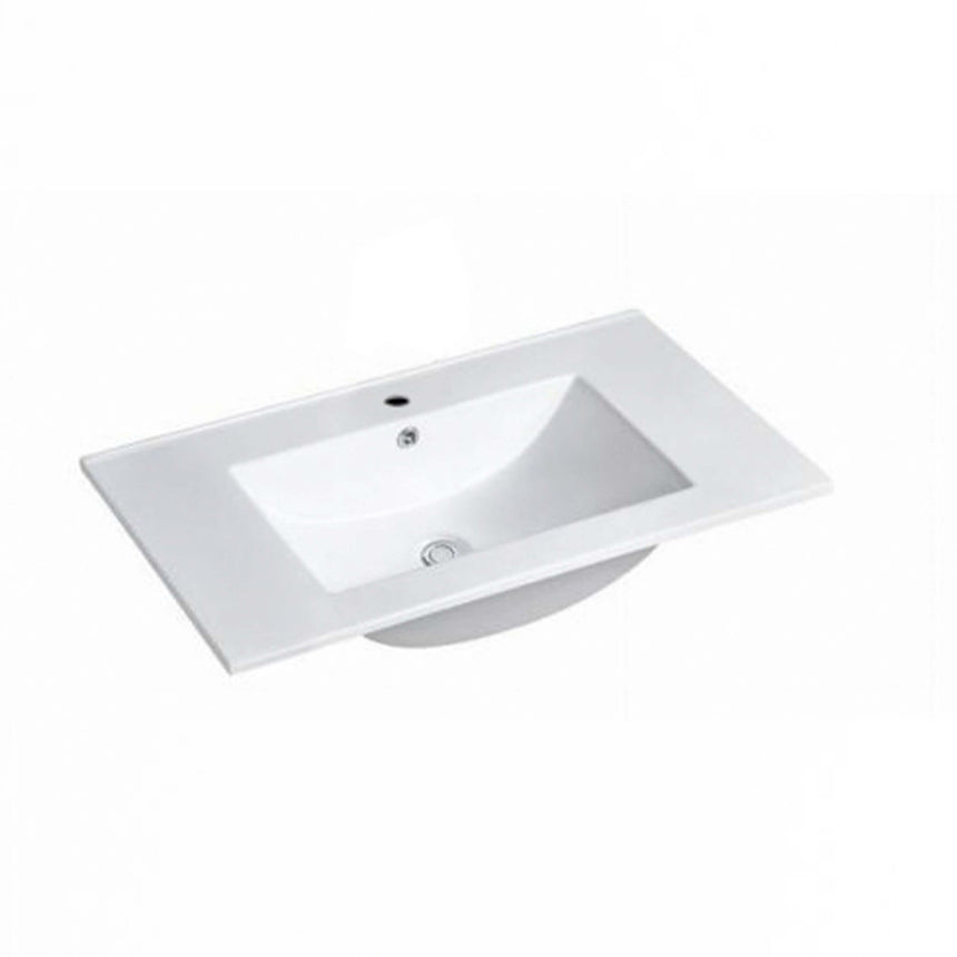 Otti Laguna MK II rectangular undermount ceramic basin, matte white, angled detail view by Tilemall