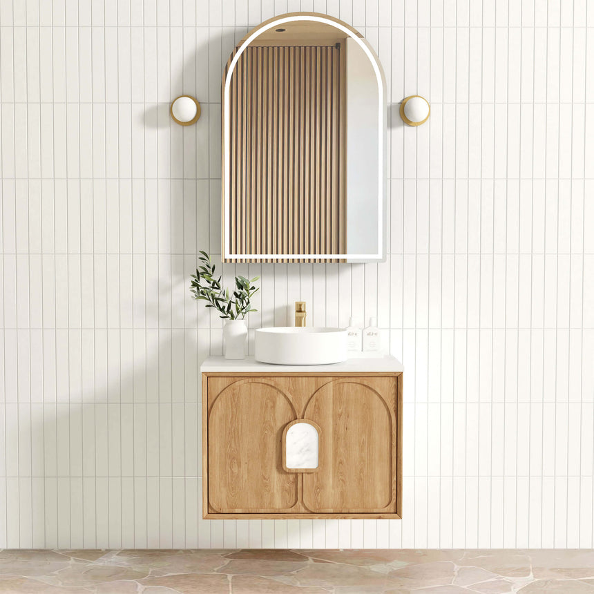 Otti Laguna MK II 750mm natural woodland oak wall-hung vanity by Tilemall with single vessel basin
