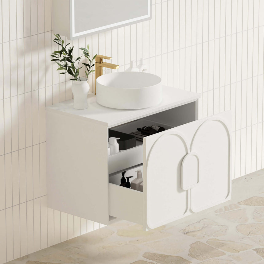 Otti Laguna MK II matte white wall-hung vanity by Tilemall front view with double drawer cabinet