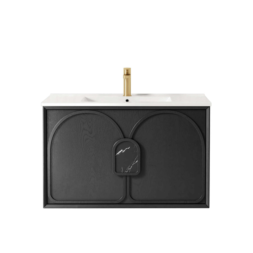 Otti Laguna MK II black oak wall-hung vanity 900mm with white ceramic top by Tilemall