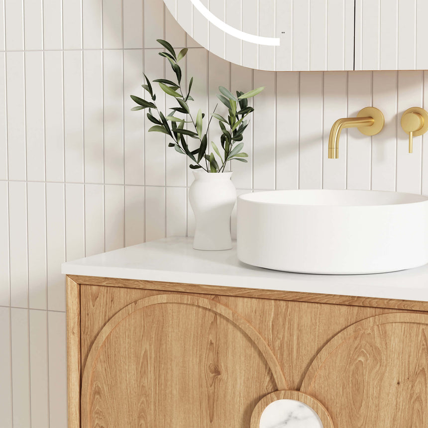 Otti Laguna MK II natural oak 1190mm wall-hung vanity by Tilemall with dual vessel basins