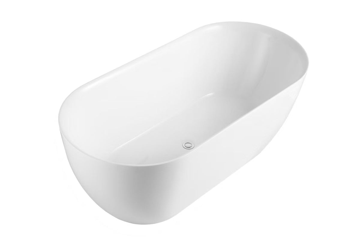 Lukka Ellips Slim Acrylic Freestanding bath None Overflow 1600mm Gloss White by Tilemall