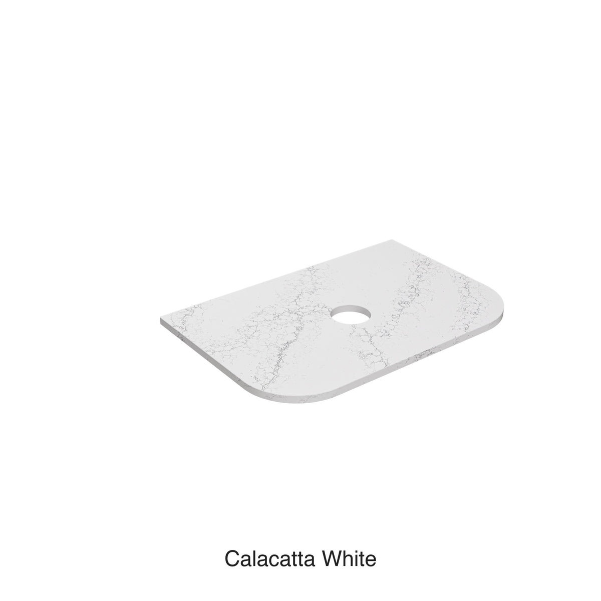 Lukka Calacatta White Zero Silica Stone 755x505mm white porcelain vanity top with curved undermount basin by Tilemall