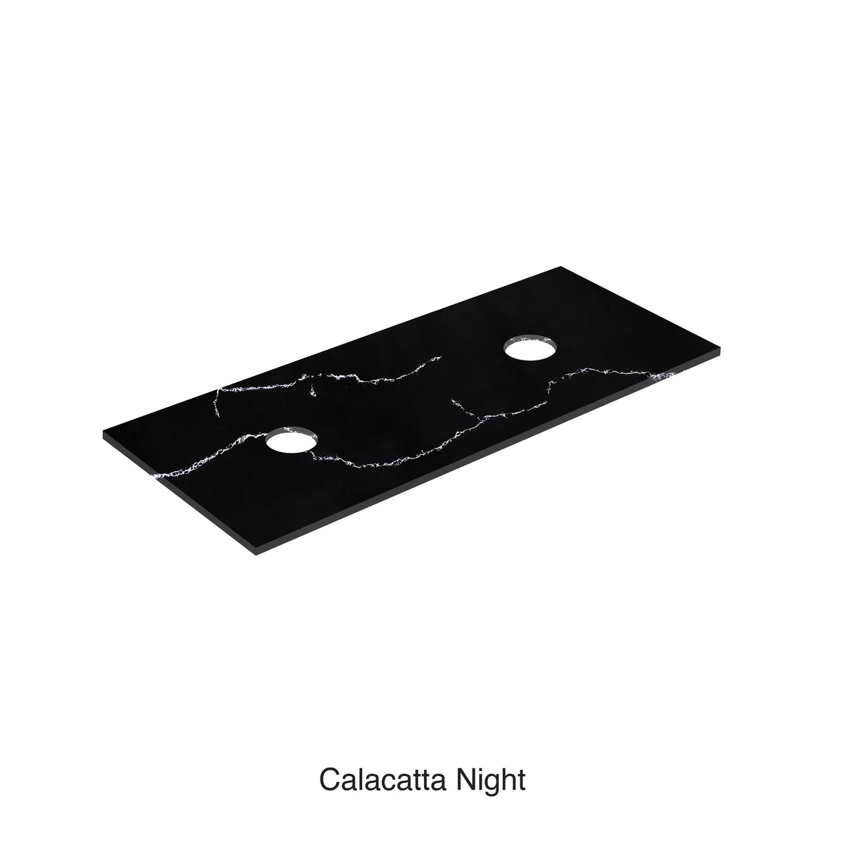Lukka Calacatta Night 1200mm porcelain vanity top with double under-counter basins, black with white veining by Tilemall