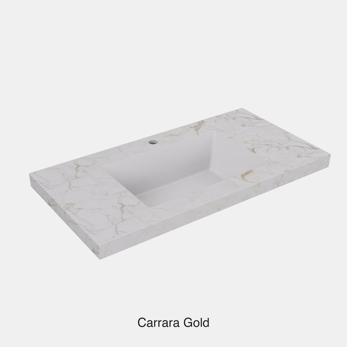 Carrara Gold Sintered Stone seamless joined with fine ceramic basin Stone thickness 50mm Single Bowl 12 O'clock tap hole 750mm