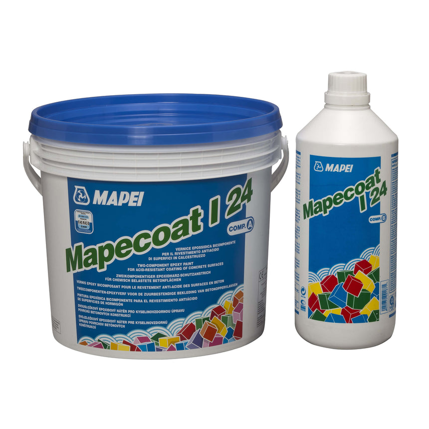 Mapei Mapecoat I 24 1kg chemical resistant epoxy coating two-component system with bucket and hardener bottle by Tilemall