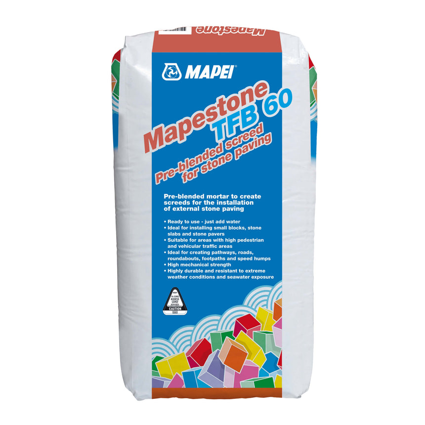Mapei Architectural Stone Paving 20kg Mapestone TFB 60 pre-blended screed for stone paving by Tilemall, white powder bag