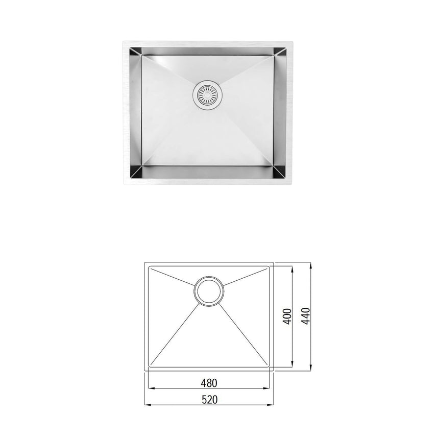 Stainless steel single bowl undermount sink 520x440mm for Otti Marlo laundry cabinet by Tilemall