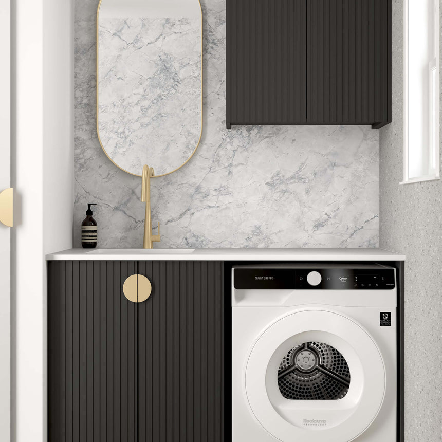 Otti Marlo 1305mm matte black laundry set by Tilemall with sink, cabinets and quartz top