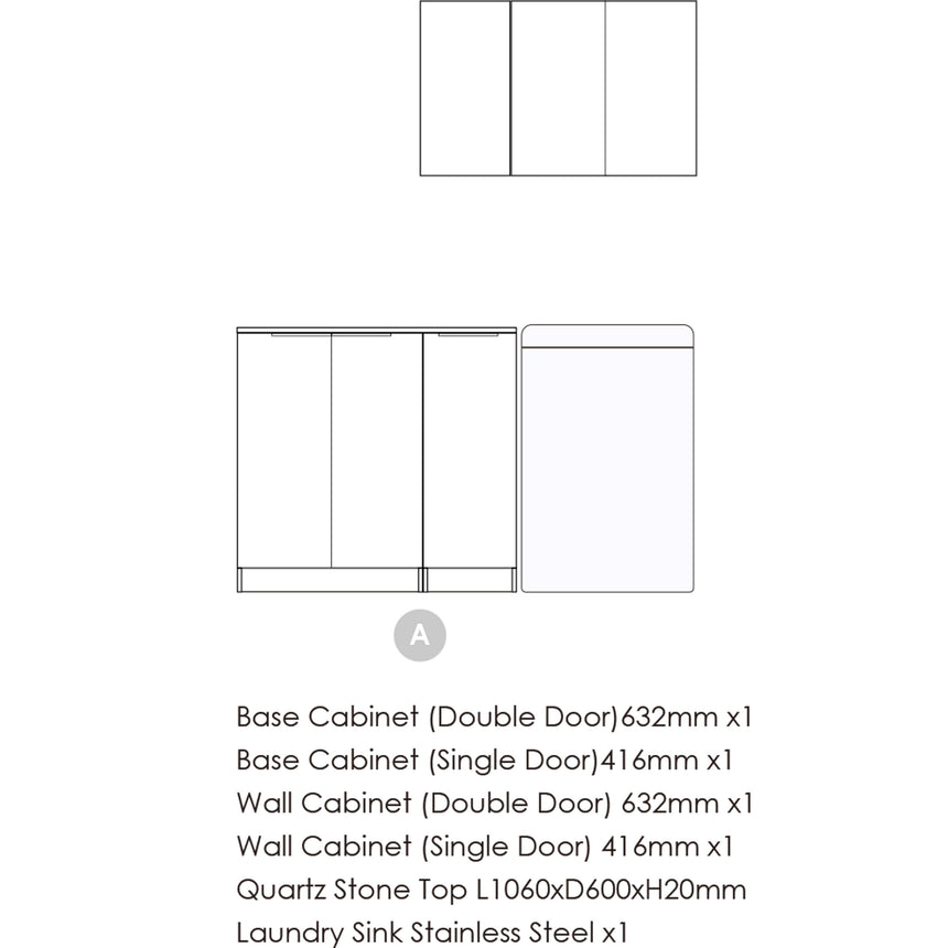 Otti Marlo OT series assembly diagram showing all cabinet and top components layout by Tilemall