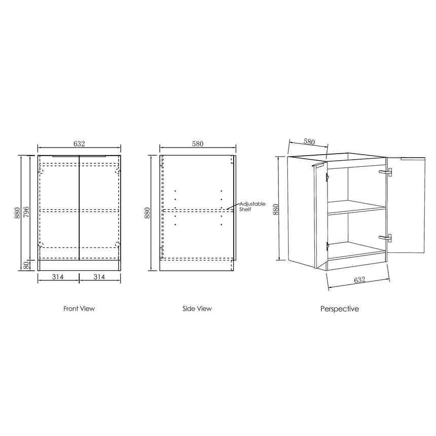 Technical assembly diagram for Otti Marlo 1715mm laundry set showing cabinet and sink components by Tilemall (view 2)