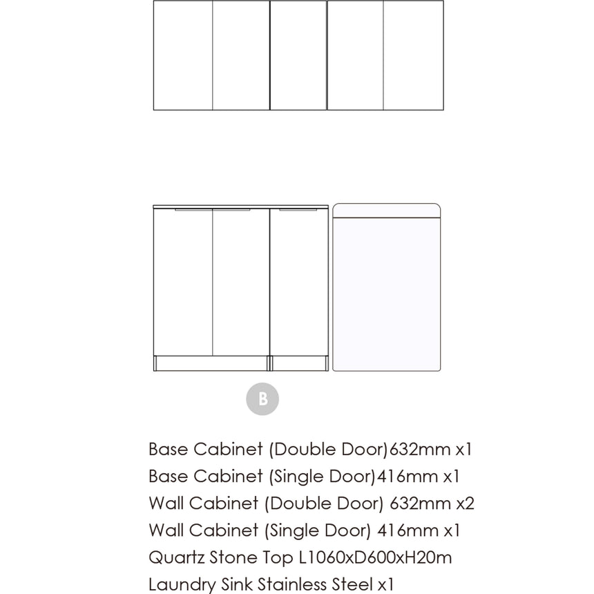 Technical assembly diagram for Otti Marlo 1715mm laundry set showing cabinet and sink components by Tilemall