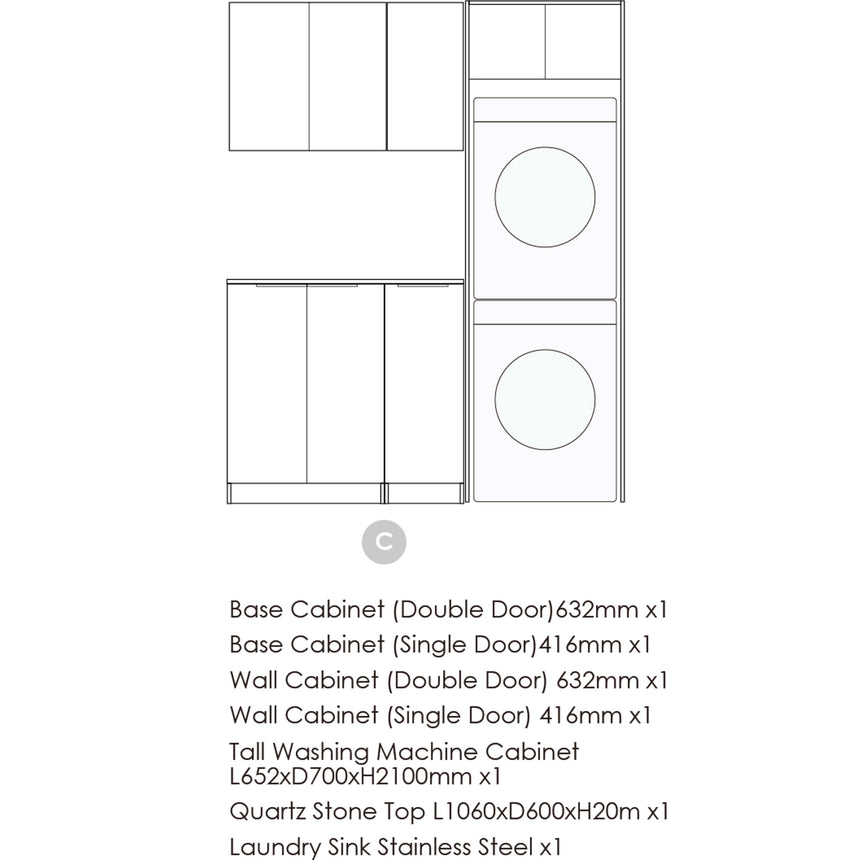 Technical component assembly diagram for Otti Marlo laundry set configuration layout by Tilemall