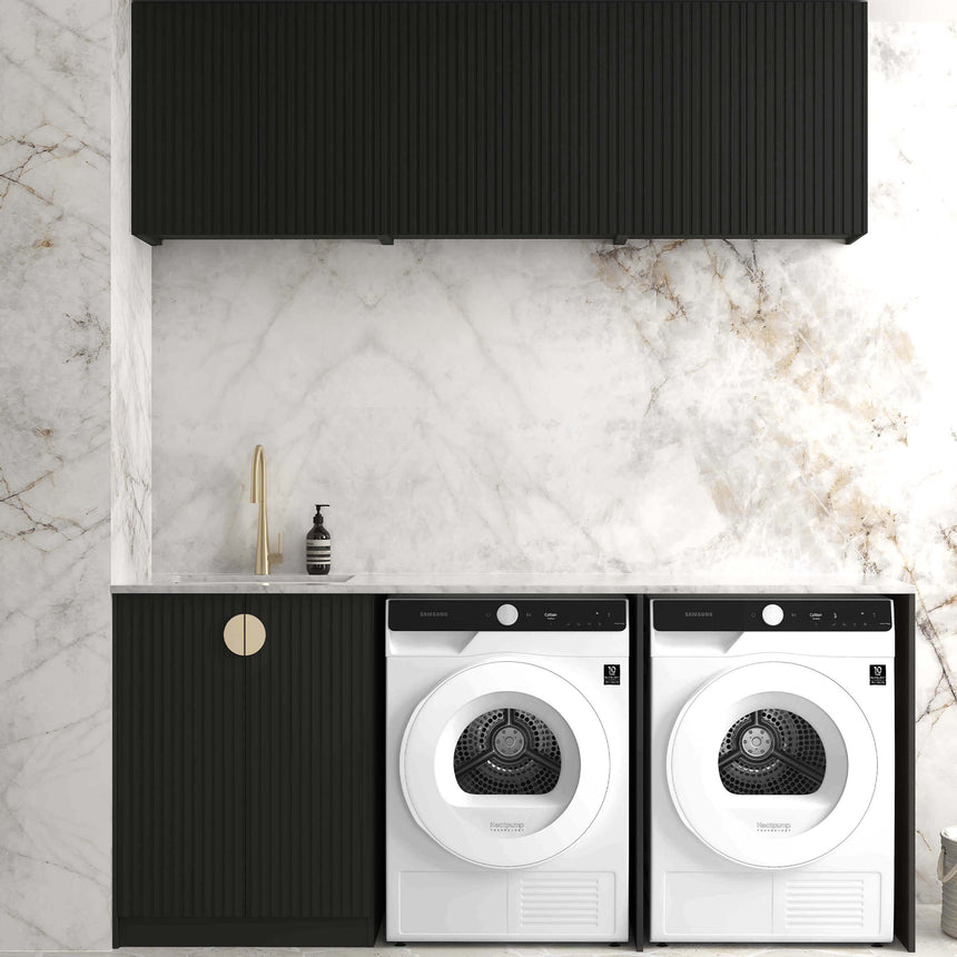 Otti Marlo matte black 1960mm laundry set by Tilemall with wall cabinet, base unit and quartz top