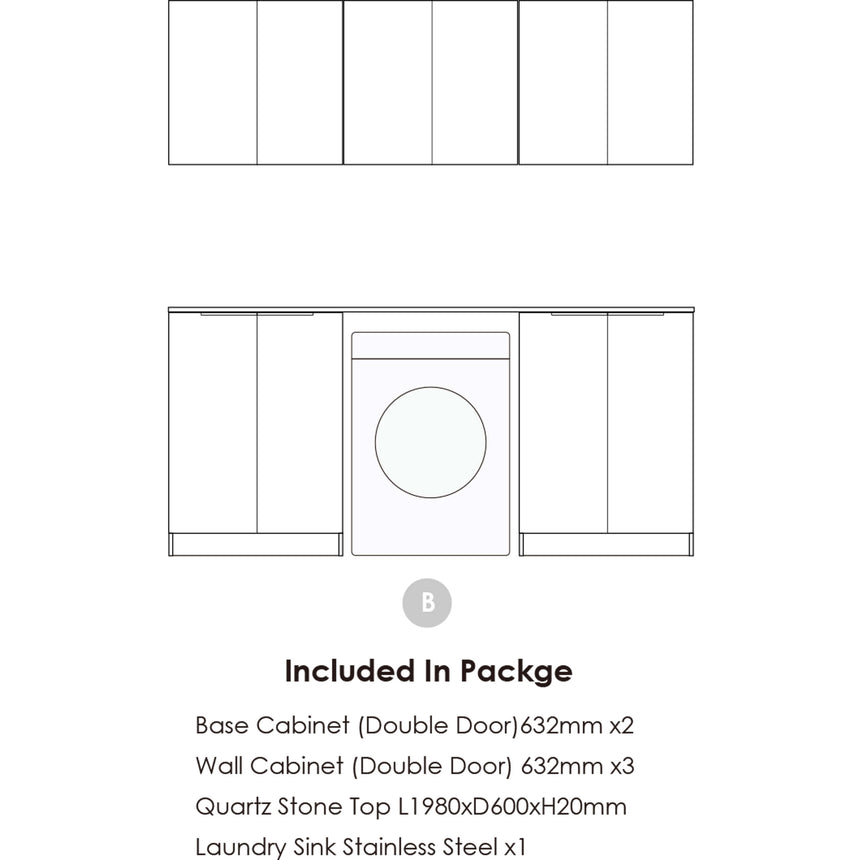 Stainless steel laundry sink technical drawing and overhead view for Otti Marlo 1960mm unit by Tilemall