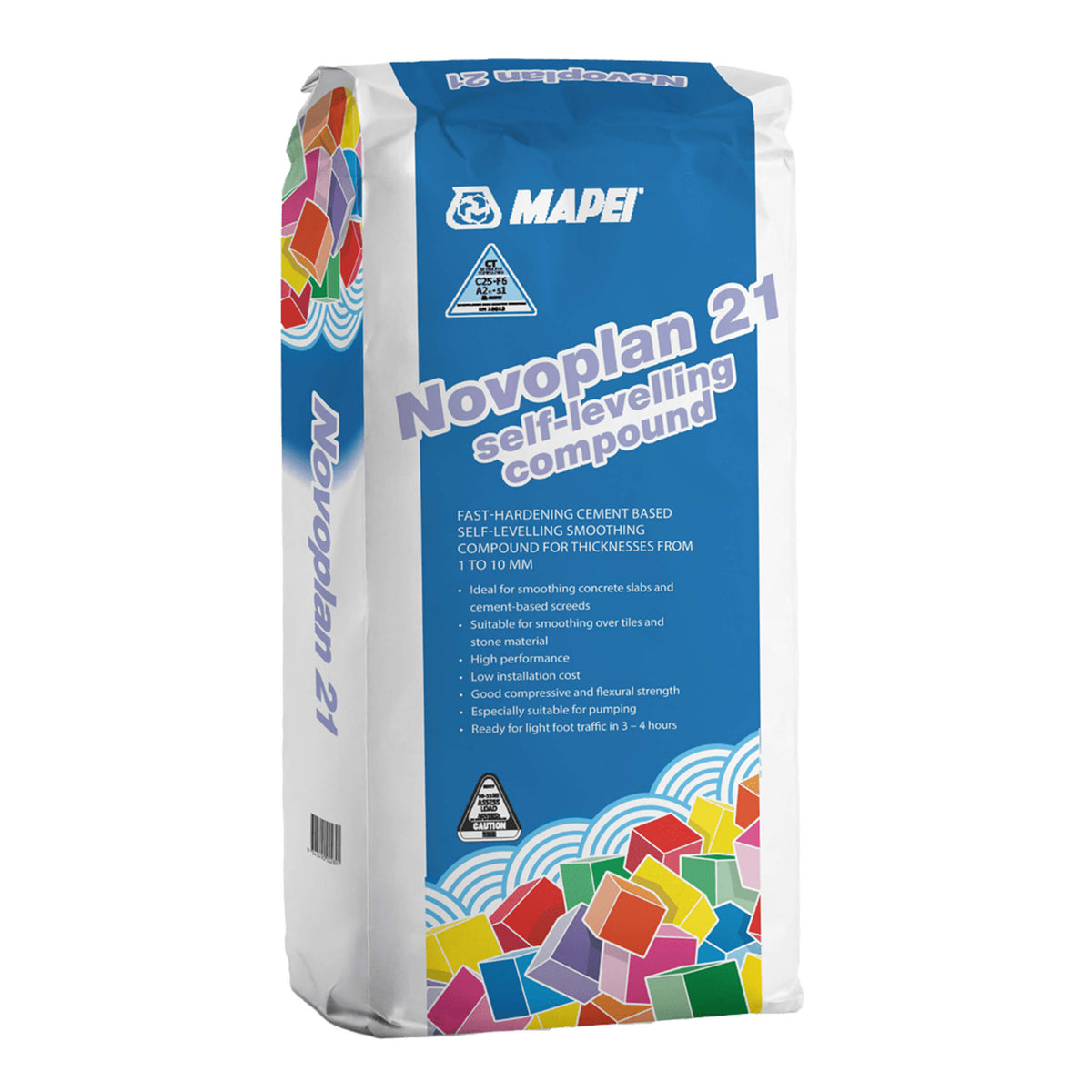 Mapei Novoplan 21 20kg self-levelling compound bag by Tilemall, fast-hardening cement-based substrate levelling product