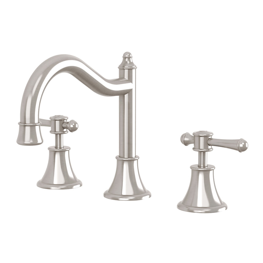Phoenix Nostalgia brushed nickel basin mixer by Tilemall with shepherds crook spout and lever handles