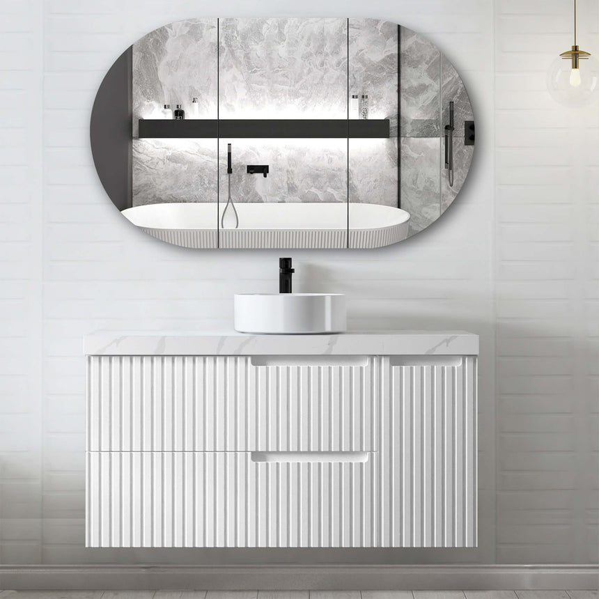 Noosa Single Basin Vanity Vanity Otti Australia 1200mm Solid Surface Cloudy Carrara-20mm Above Counter