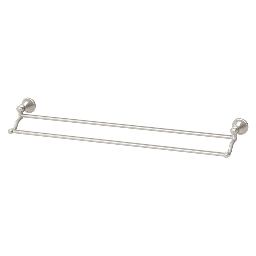 Phoenix Nostalgia 760mm double towel rail in brushed nickel by Tilemall with spherical wall mounts