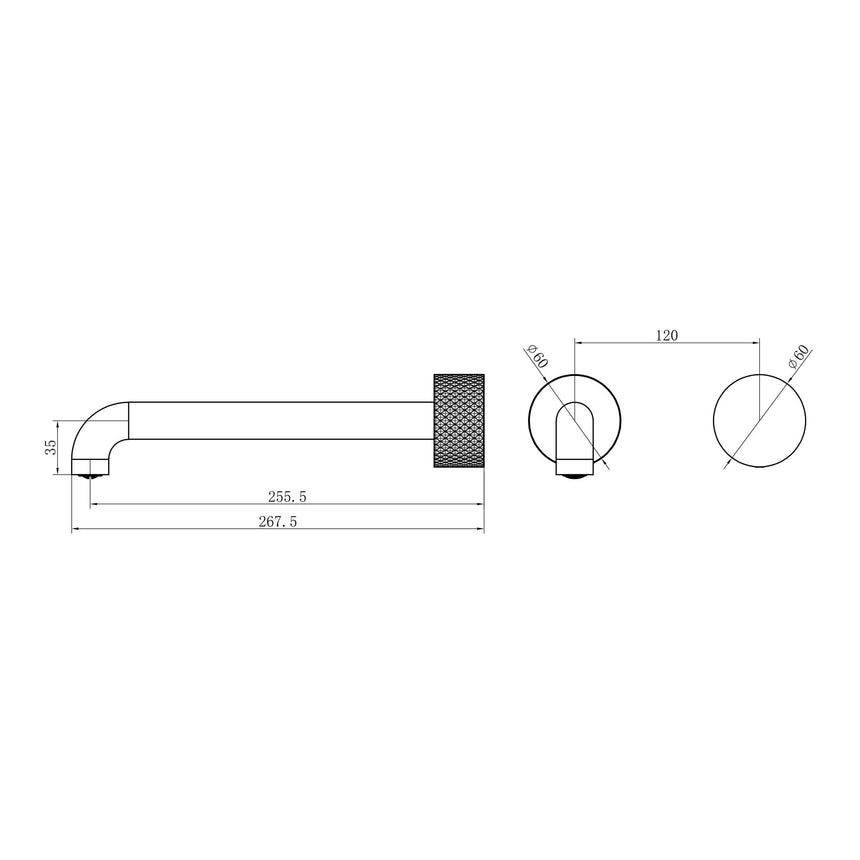 Technical installation dimensions for Nero Opal Progressive wall mixer showing spout and handle measurements by Tilemall
