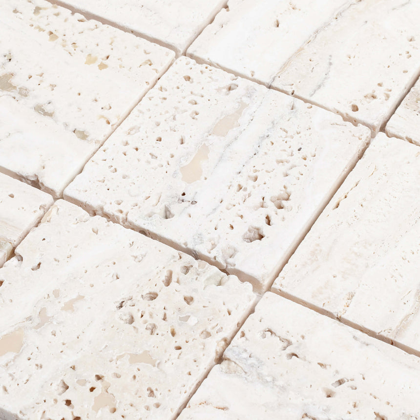 Natural Marble Mosaic Square 100x100 White Travertine Tumbled Marble Mosaic Tilemall
